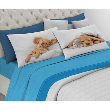 Completo Matrimoniale Sleep Dog Lenzuolo + Sotto con Angoli + 2 Federe 100% Cotone 100% Made in Italy - Savoltex