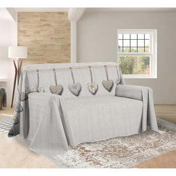 Telo Arredo 2 Piazze Cuori Appesi Beige 100% Cotone...