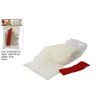 Kit cesto Natale paglietta pvc, foglio e coccarda rossa 70g