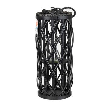 Lanterna in Vimini Nero H40cm con Corda e Porta Candela