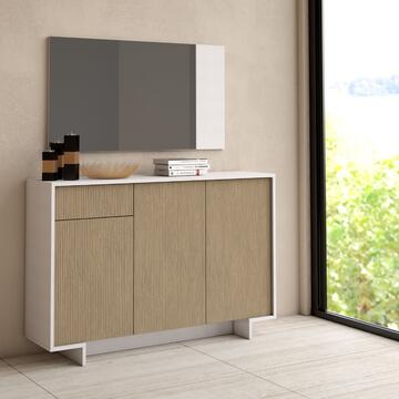 Madia Slim 3 Ante + Cassetto Bianco/Cannettato Chiaro 135x88x35cm