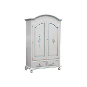 Armadio classico ad arco in legno bianco con finiture azzurre 2 ante + 2 cassetti