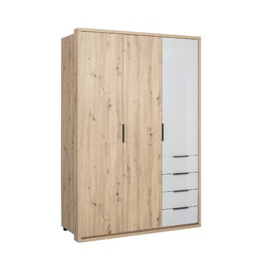 Armadio 3 Ante + 4 Cassetti Legno Rovere / Grigio chiaro...