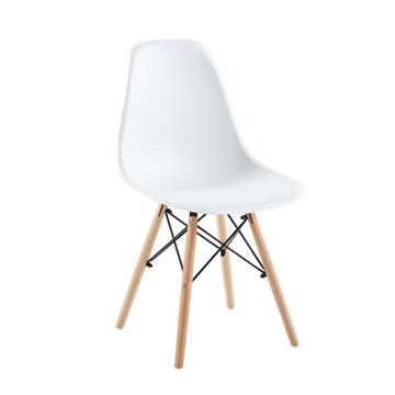 Sedia moderna design nordico Dorian in plastica bianca con gambe in legno