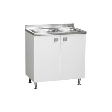 Base compatta doppio lavello cucina con ante, bianco frassino, 80x81x50