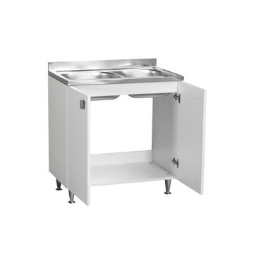 Base compatta doppio lavello cucina con ante, bianco frassino, 80x81x50