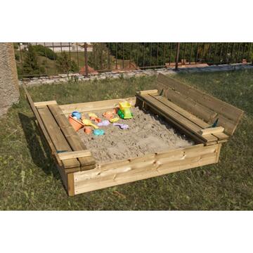 Sabbiera per Bambini Smart in Legno di Pino 112x112cm con Panchine Integrate