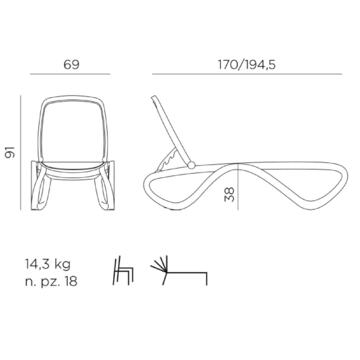 Lettino prendisole Omega impilabile in fiberglss antracite, Nardi