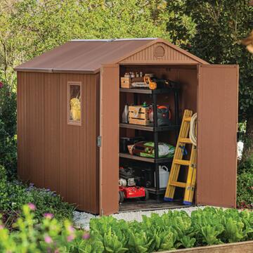 Casetta porta attrezzi con finestra Darwin 6x8 da giardino in finitura legno - Keter