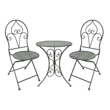 Set da Esterno Bistrot Tavolo 60x70hcm + 2 Sedie in Metallo Grigio